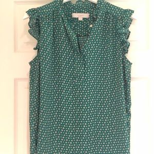 LOFT Ruffle Split neck top